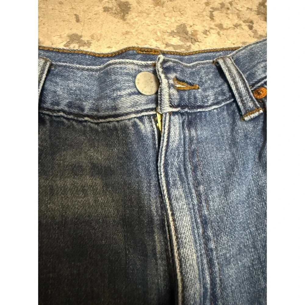 GU Blue Denim Wide Leg Long Bermuda Shorts High Rise Medium Wash Size Large